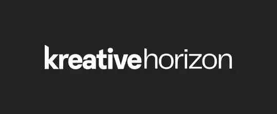 Kreative Horizon primary typographic in all white logo behind black background